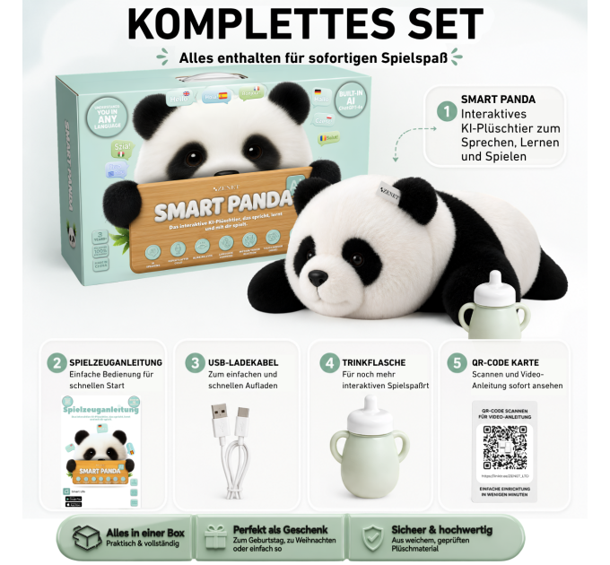 Smart Panda AI – Interaktives KI-Kuscheltier für Kinder ab 3 Jahren