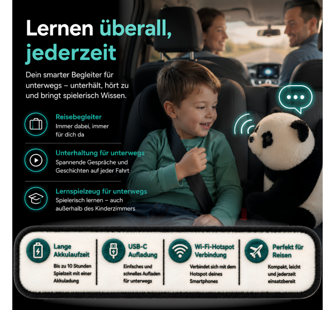 Smart Panda AI – Interaktives KI-Kuscheltier für Kinder ab 3 Jahren