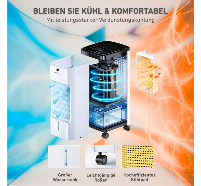 Climatiseur Mobile Zenet ZET-483 – 3 en 1 : Rafraîchisseur d'air, Humidificateur et Purificateur d'air, Sans évacuation
