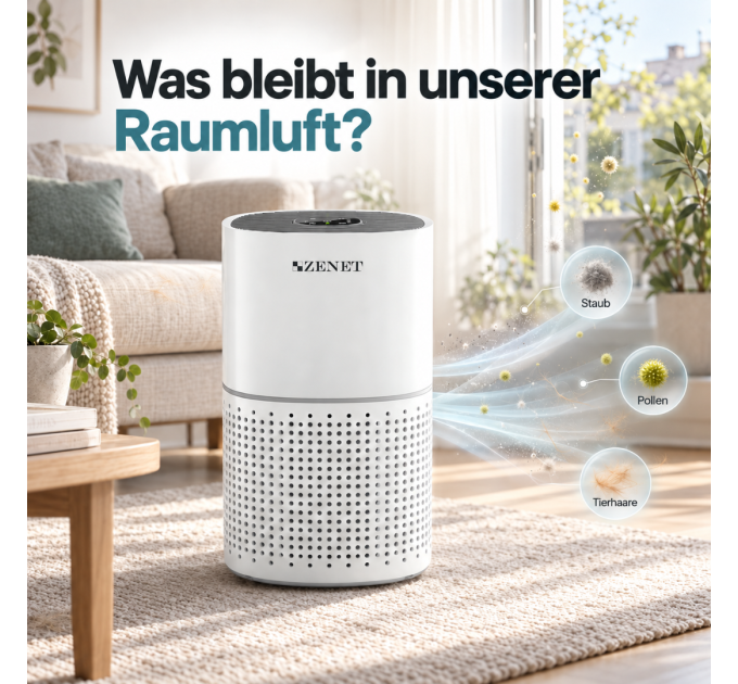 ZENET ZET-201 Luftreiniger mit HEPA-Filter, Aktivkohle, Ionisator, 240 m³/h und Schlafmodus für bis zu 50 m²