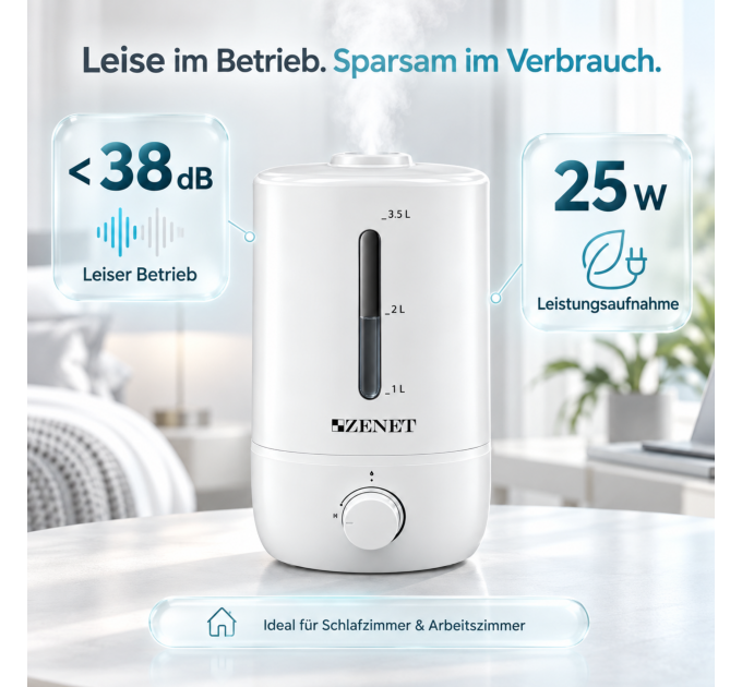 Humidificateur à ultrasons ZENET ZET-414 avec sortie de vapeur rotative à 360°