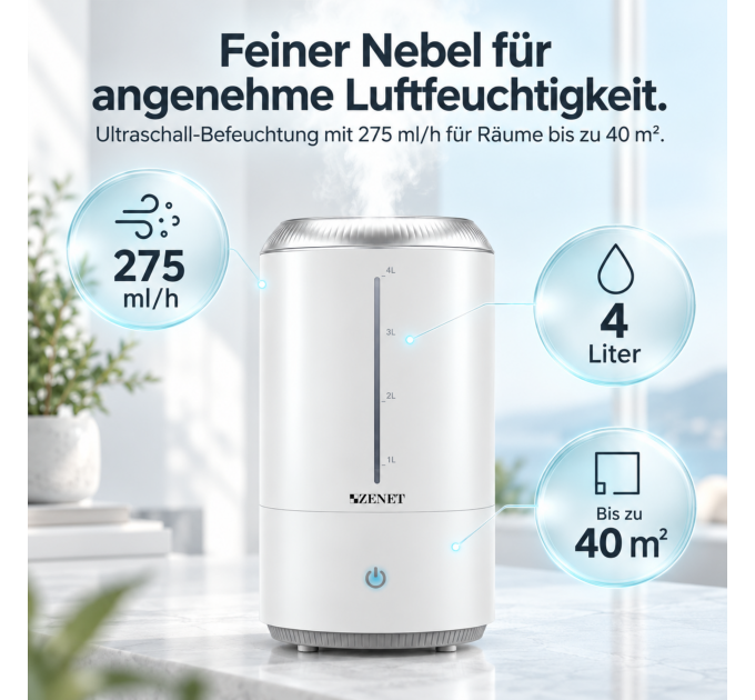 Humidificateur d’air ZENET ZET-416 avec fonction arôme