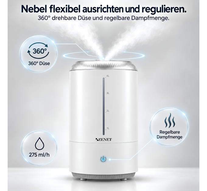 Humidificateur d’air ZENET ZET-416 avec fonction arôme