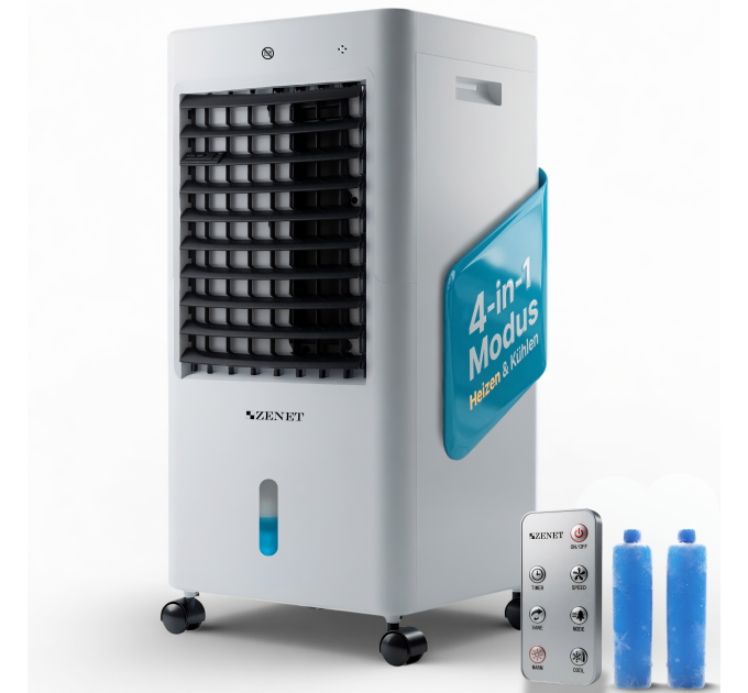 ZENET ZET-481 Luftkühler & Heizgerät – Mobile 4-in-1 Klimaanlage ohne Abluftschlauch