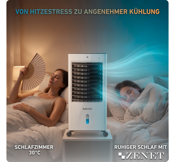 ZENET ZET-481 Luftkühler & Heizgerät – Mobile 4-in-1 Klimaanlage ohne Abluftschlauch