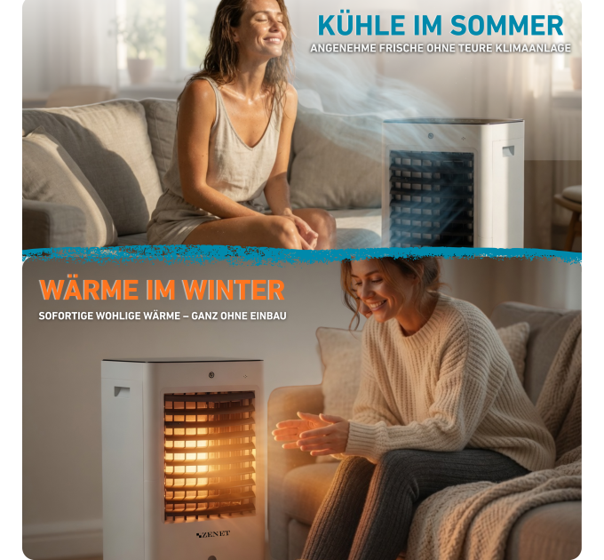ZENET ZET-481 Luftkühler & Heizgerät – Mobile 4-in-1 Klimaanlage ohne Abluftschlauch