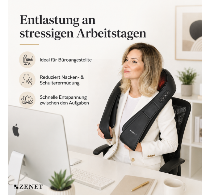 ZENET ZET-758 Shiatsu Nackenmassagegerät mit Infrarot Wärme für Nacken, Schultern und Rücken