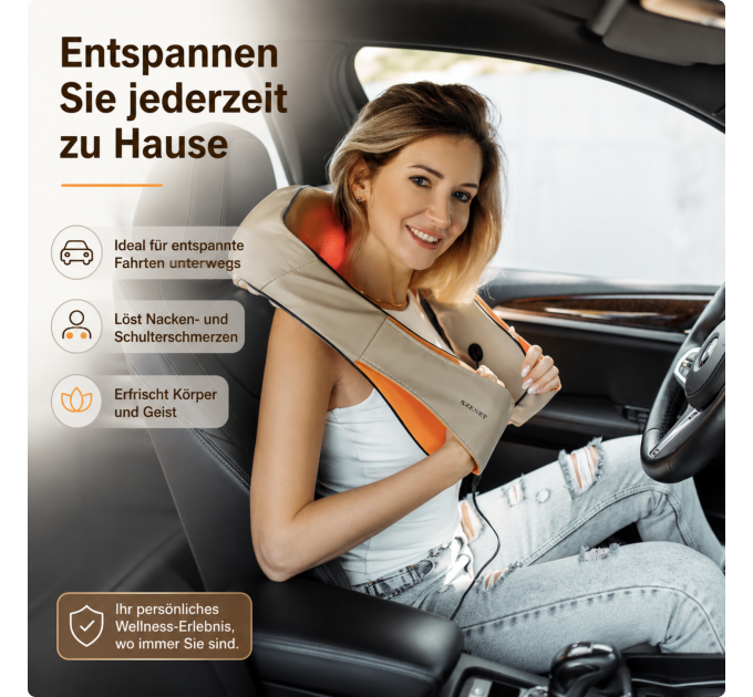 ZENET ZET-757 Shiatsu Nackenmassagegerät mit Infrarot Wärme und 3D Massagerollen Beige