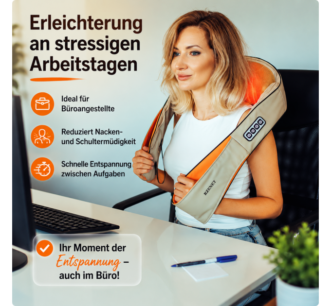 ZENET ZET-757 Shiatsu Nackenmassagegerät mit Infrarot Wärme und 3D Massagerollen Beige
