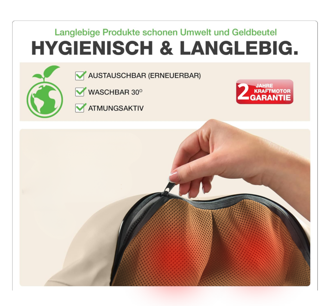 ZENET ZET-757 Shiatsu Nackenmassagegerät mit Infrarot Wärme und 3D Massagerollen Beige