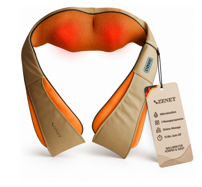 ZENET ZET-757 Shiatsu Nackenmassagegerät mit Infrarot Wärme und 3D Massagerollen Beige