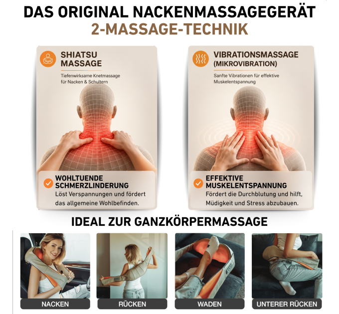 ZENET ZET-757 Shiatsu Nackenmassagegerät mit Infrarot Wärme und 3D Massagerollen Beige