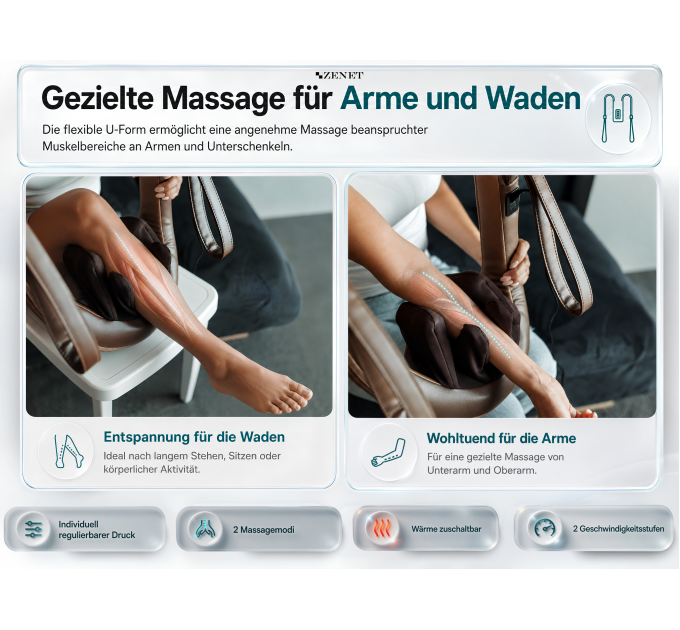 ZENET ZET-759 Shiatsu-Nackenmassagegerät mit Wärme, 6 flexiblen Silikonköpfen, 5D-Rotation und 15-Minuten-Timer