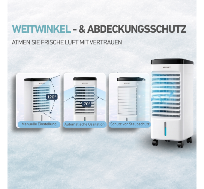 Climatiseur Mobile Zenet ZET-483 – 3 en 1 : Rafraîchisseur d'air, Humidificateur et Purificateur d'air, Sans évacuation