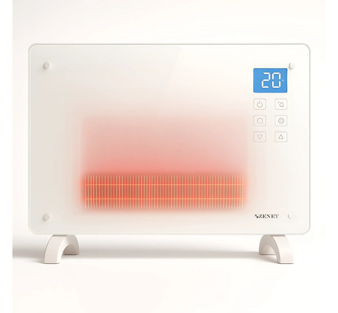  Zenet ZET-526 weißer Glas-Elektrokonvektor, Heizpanel 1500W | Weißes Glas-Heizpanel mit Fernbedienung