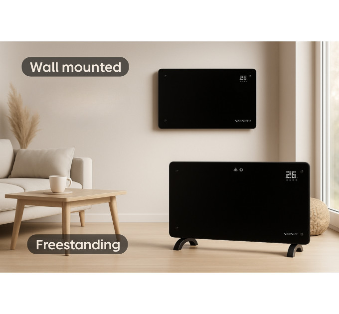 Zenet ZET-530 Glaskonvektor 2000W | Konvektor Heizung Heizkörper LED-Display & Timer | Elektroheizkörper Stand- oder Wand Heizung