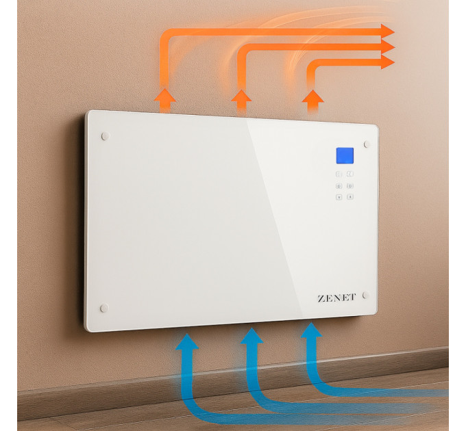  Zenet ZET-526 weißer Glas-Elektrokonvektor, Heizpanel 1500W | Weißes Glas-Heizpanel mit Fernbedienung
