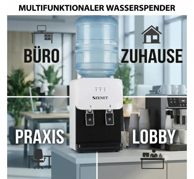 ZENET ZET-311 Tisch-Wasserspender für Heiß- und Kaltwasser mit 19–20-Liter-Gallonen
