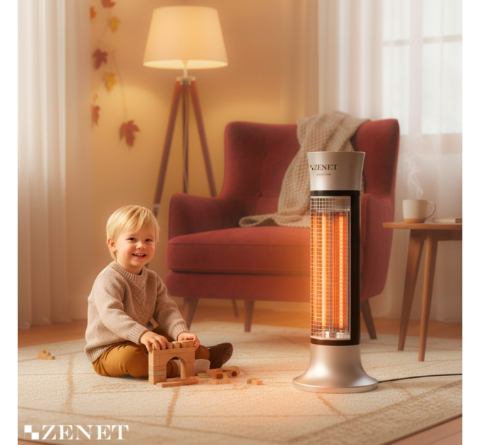 Infrarot-Heizstrahler ZENET ZET-516, silber, 1000W | Energieeffiziente und sichere Heizung mit IP24-Schutz