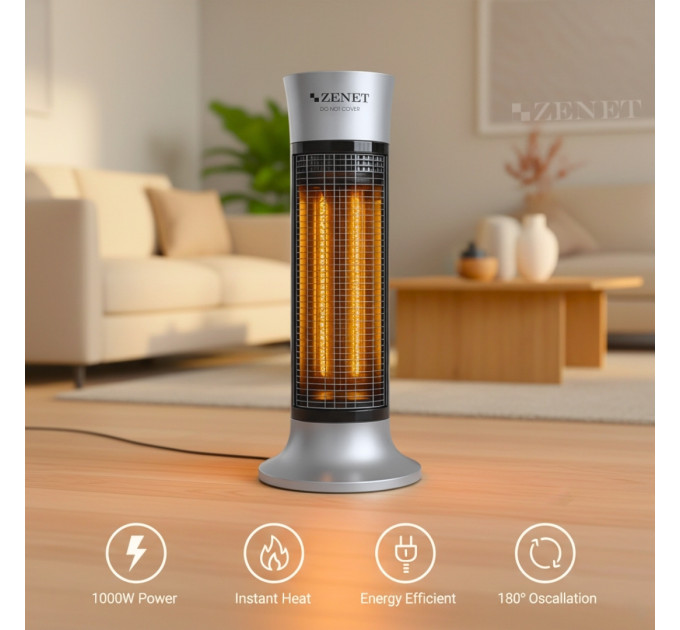 Infrarot-Heizstrahler ZENET ZET-516, silber, 1000W | Energieeffiziente und sichere Heizung mit IP24-Schutz