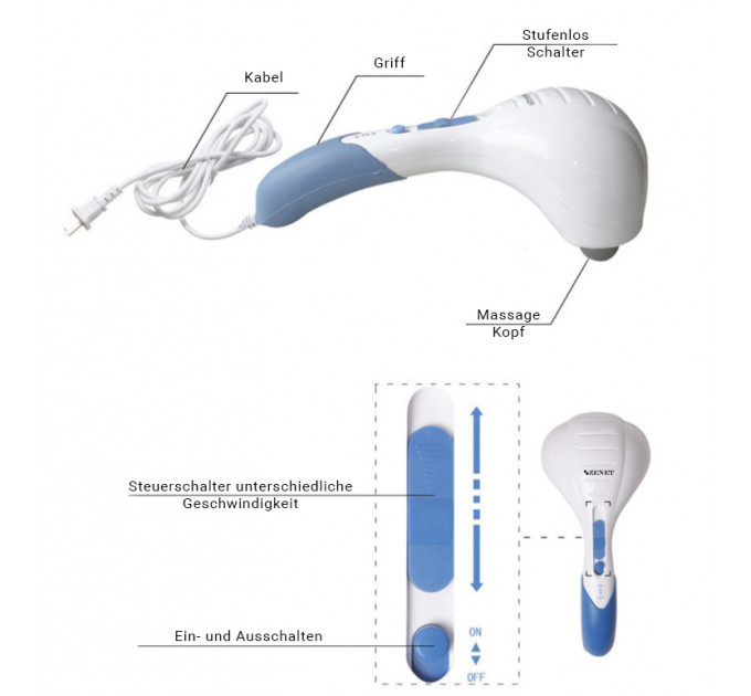 Elektrisches Handmassagegerät, Multifunktions Massagegerät mit 6 Aufsätzen, 8 Geschwindigkeiten, für Nacken, Rücken, Akupressur und Punktmassage, Gesundheit Geschenk Zenet Zet-717