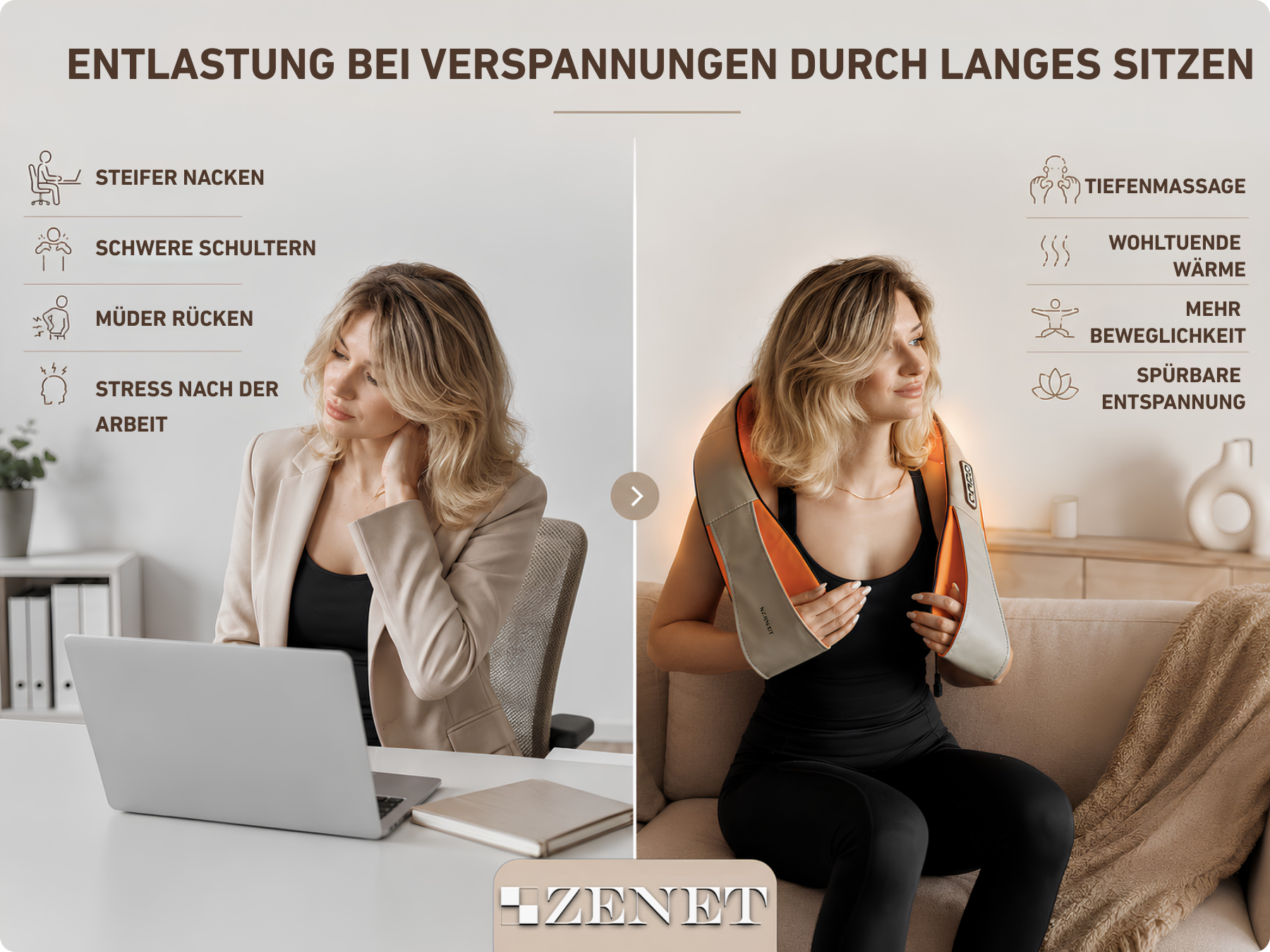 ZENET ZET-757 Shiatsu Massagegerät für Nacken Schulter Rücken