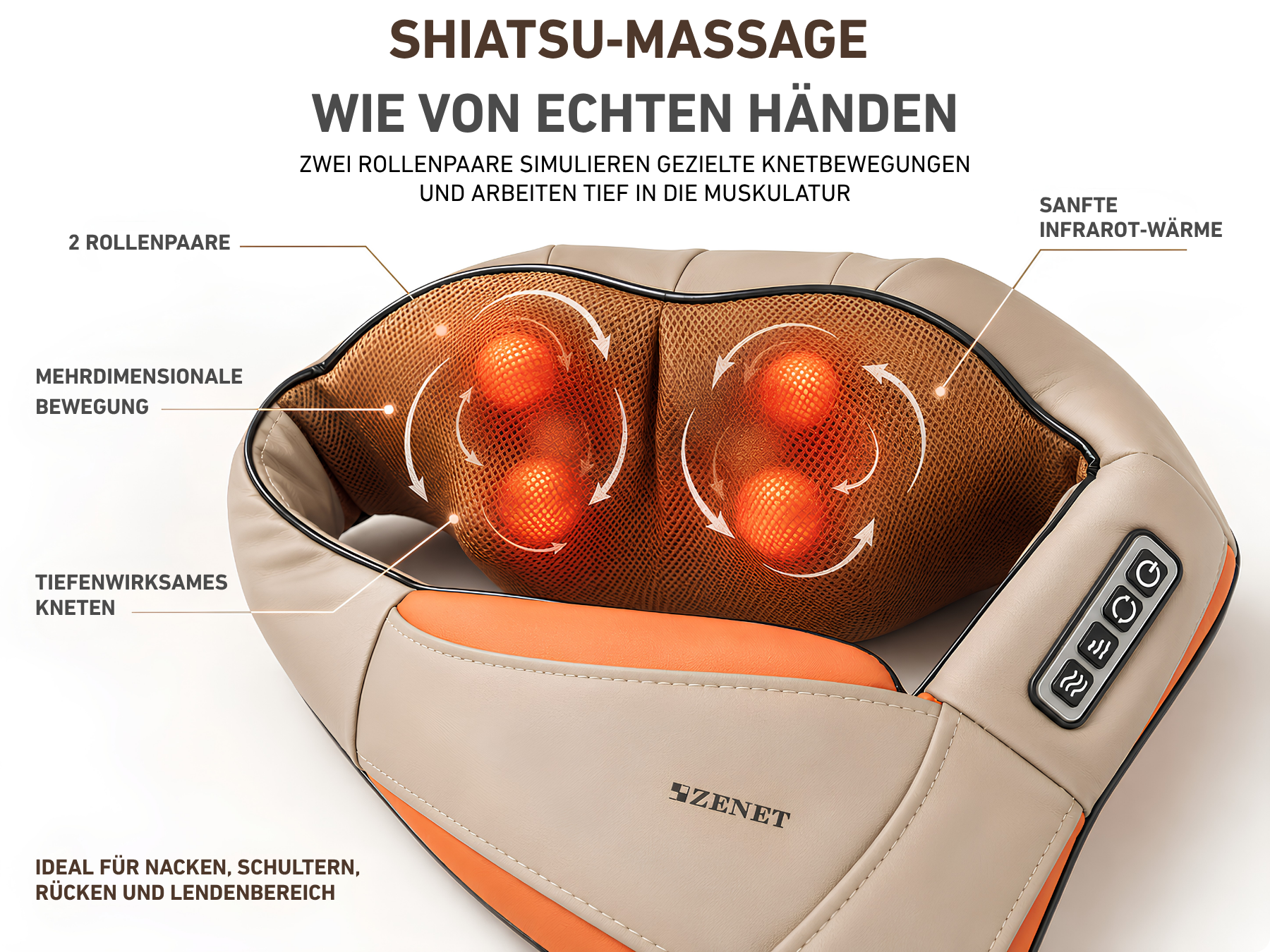 ZENET ZET-757 mit 2 rotierenden 3D Massagerollen