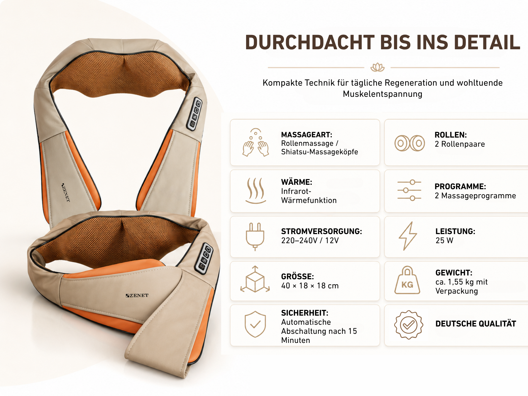 ZENET ZET-757 Massagegerät für Nacken Schulter Rücken